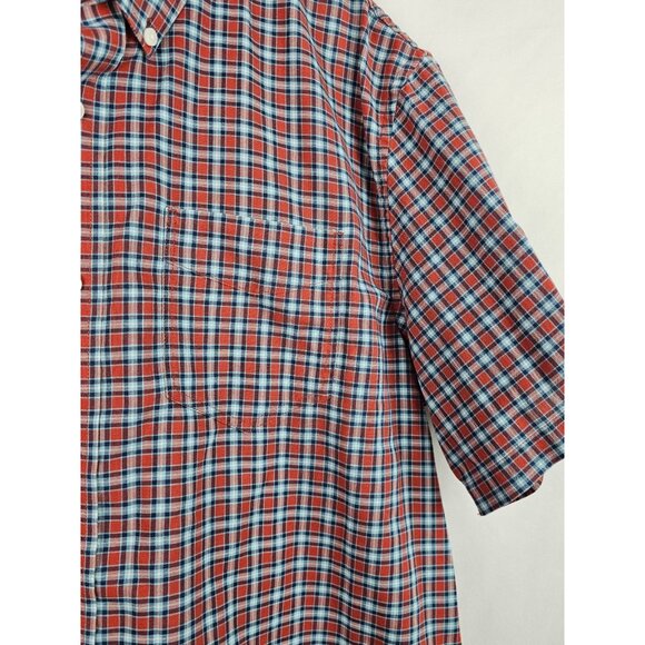 L.L. Bean Mens Shirt Size Large Red Plaid Short Sleeve Button Down Top - Picture 8 of 10